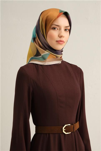 Armine Geometrik Desenli Saf İpek Twill Eşarp 9331D 04