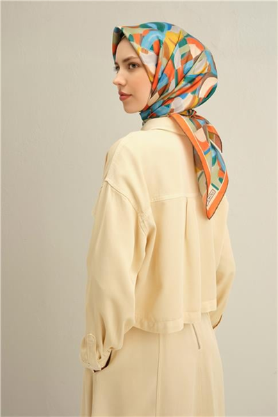 Armine Geometrik Desenli Saf İpek Twill Eşarp 9329D 84