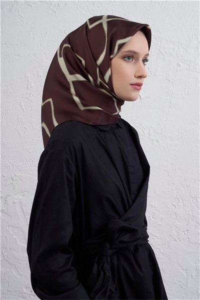 Armine Geometrik Desenli Saf İpek Twill Eşarp 9441D 04