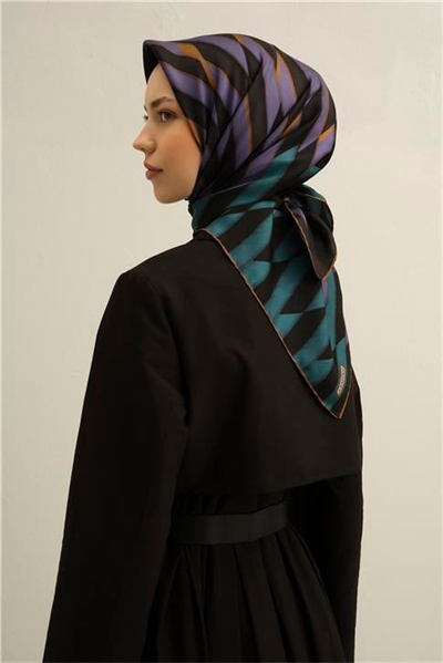 Armine Geometrik Desenli Saf İpek Twill Eşarp 9325D 82