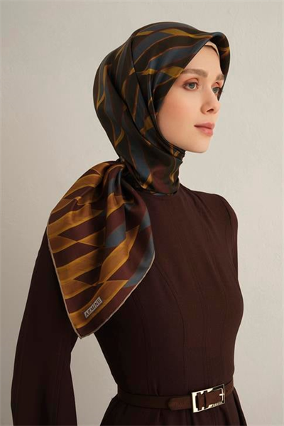 Armine Geometrik Desenli Saf İpek Twill Eşarp 9325D 21