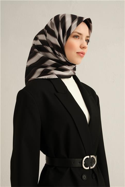 Armine Geometrik Desenli Saf İpek Twill Eşarp 9325D 80