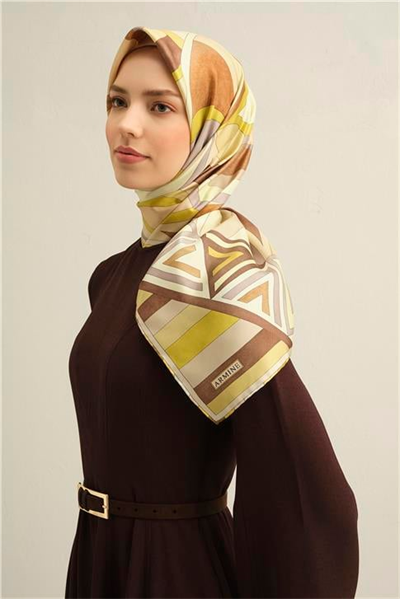 Armine Geometrik Desenli Saf İpek Twill Eşarp 9336D 38