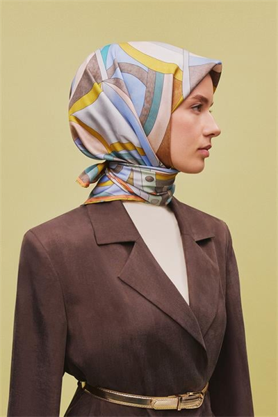 Armine Geometrik Desenli Saf İpek Twill Eşarp 9336D 80