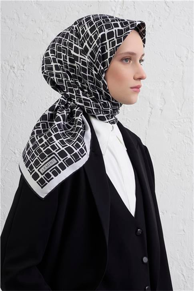 Armine Geometrik Desenli Saf İpek Twill Eşarp 9438D 59