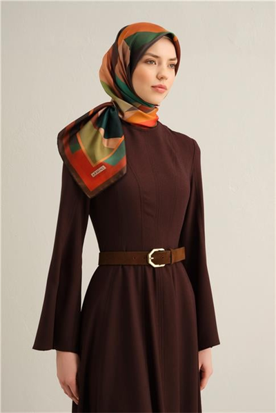 Armine Geometrik Desenli Saf İpek Twill Eşarp 9331D 83