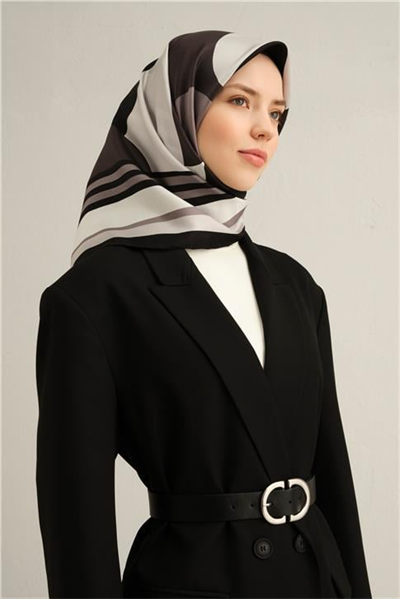 Armine Geometrik Desenli Saf İpek Twill Eşarp 9313D 85