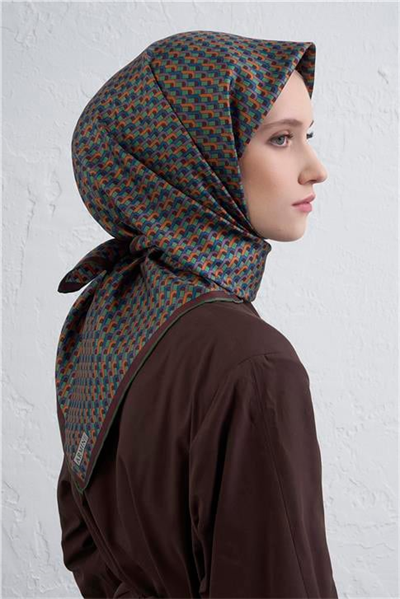 Armine Geometrik Desenli Saf İpek Twill Eşarp 9417D 52