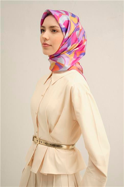 Armine Geometrik Desenli Saf İpek Twill Eşarp 9329D 32