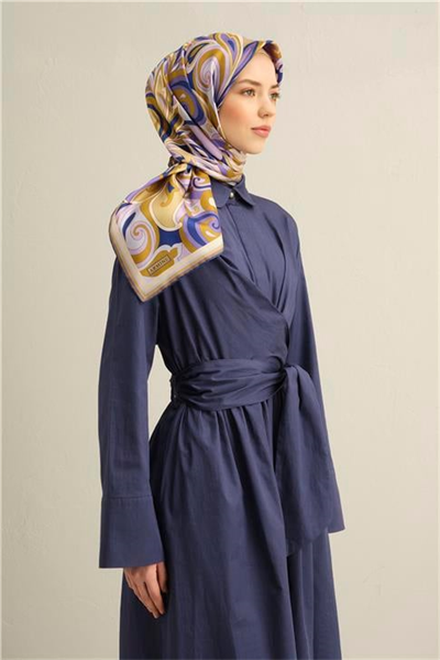 Armine Geometrik Desenli Saf İpek Twill Eşarp 9323 01