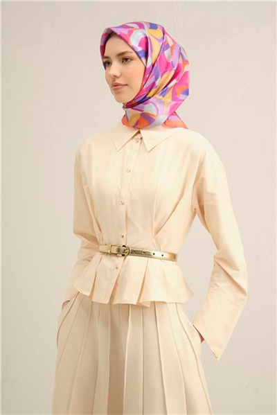 Armine Geometrik Desenli Saf İpek Twill Eşarp 9329D 32