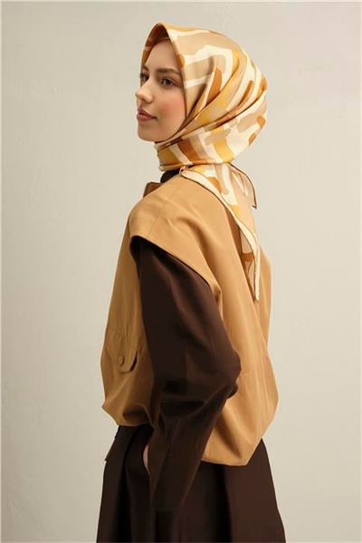 Armine Geometrik Desenli Saf İpek Twill Eşarp 9303D 06