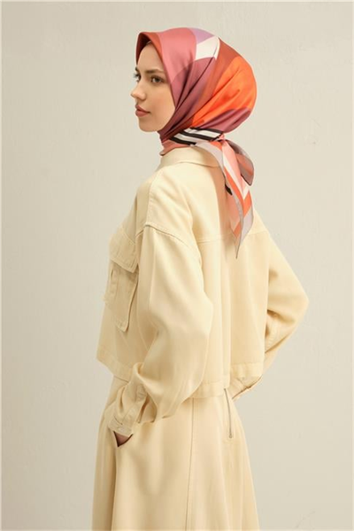 Armine Geometrik Desenli Saf İpek Twill Eşarp 9313D 37