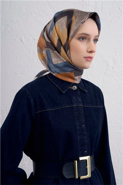 Armine Geometrik Desenli Saf İpek Twill Eşarp 9413D 01