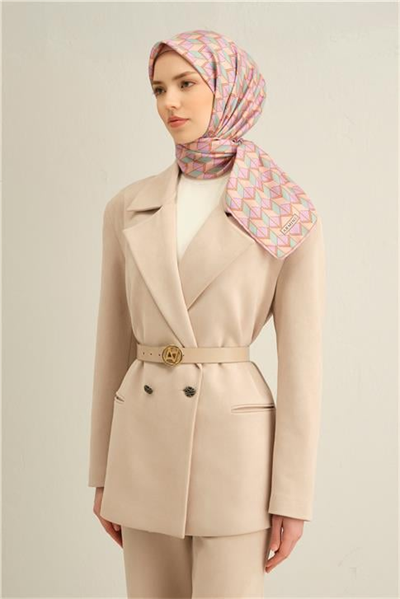 Armine Geometrik Desenli Saf İpek Twill Eşarp 9309D 34