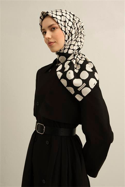 Armine Geometrik Desenli Saf İpek Twill Eşarp 9354D 80