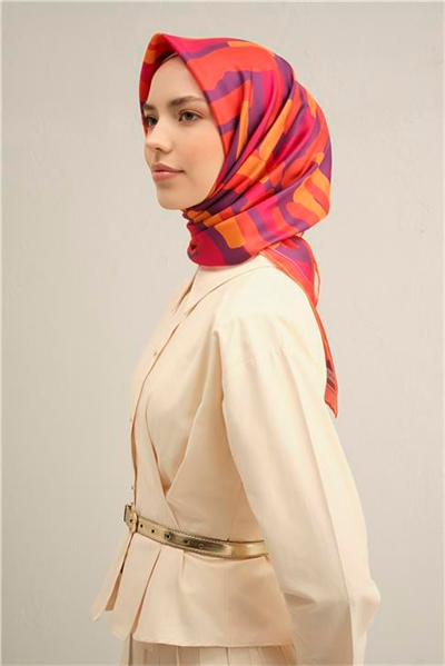 Armine Geometrik Desenli Saf İpek Twill Eşarp 9303D 54