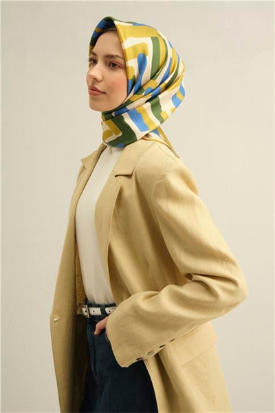 Armine Geometrik Desenli Saf İpek Twill Eşarp 9303D 01
