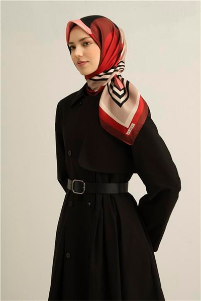 Armine Geometrik Desenli Saf İpek Twill Eşarp 9313D 07