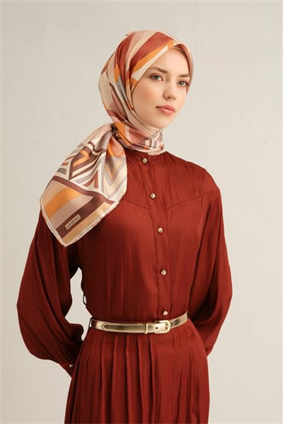 Armine Geometrik Desenli Saf İpek Twill Eşarp 9336D 05