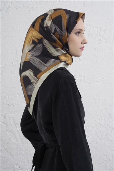 Armine Geometrik Desenli Saf İpek Twill Eşarp 9413D 80
