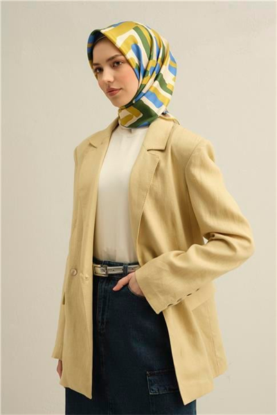 Armine Geometrik Desenli Saf İpek Twill Eşarp 9303D 01