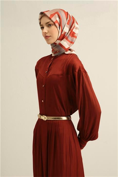Armine Geometrik Desenli Saf İpek Twill Eşarp 9303D 85