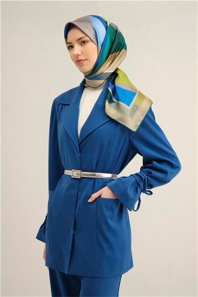 Armine Geometrik Desenli Saf İpek Twill Eşarp 9331D 05