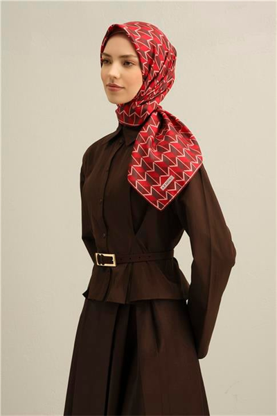 Armine Geometrik Desenli Saf İpek Twill Eşarp 9309D 85
