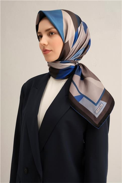 Armine Geometrik Desenli Saf İpek Twill Eşarp 9331D 58