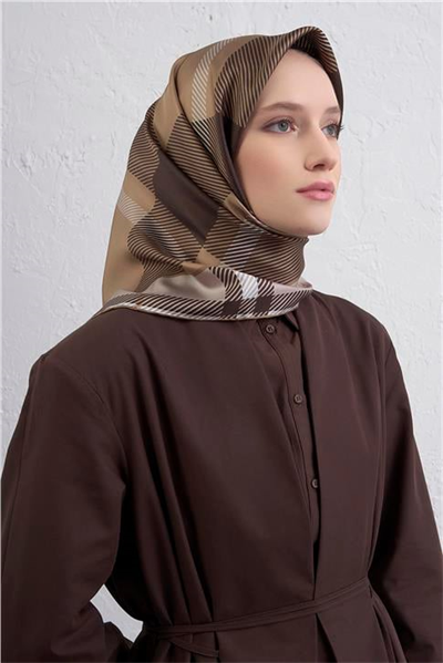 Armine Geometrik Desenli Saf İpek Twill Eşarp 9418D 50