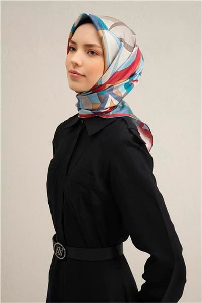 Armine Geometrik Desenli Saf İpek Twill Eşarp 9336D 81