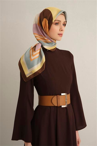 Armine Geometrik Desenli Saf İpek Twill Eşarp 9313D 81