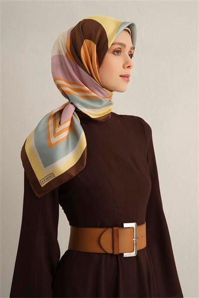 Armine Geometrik Desenli Saf İpek Twill Eşarp 9313D 81