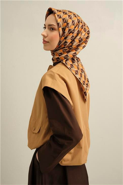 Armine Geometrik Desenli Saf İpek Twill Eşarp 9309D 07