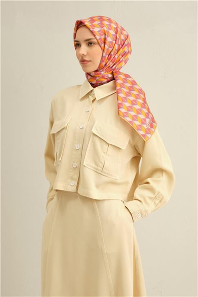 Armine Geometrik Desenli Saf İpek Twill Eşarp 9309D 81