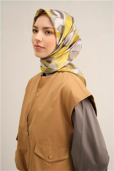 Armine Geometrik Desenli Saf İpek Twill Eşarp 9329D 58