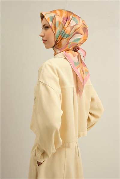 Armine Geometrik Desenli Saf İpek Twill Eşarp 9329D 34