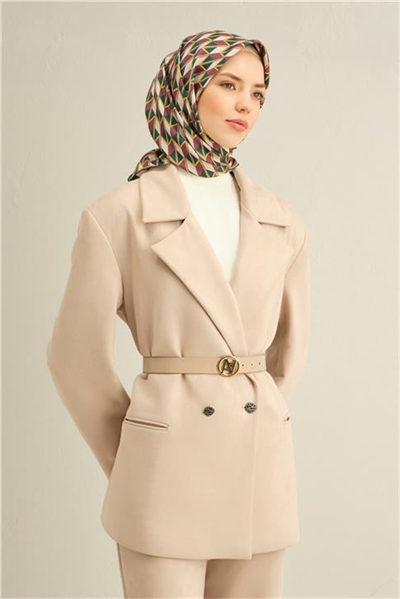 Armine Geometrik Desenli Saf İpek Twill Eşarp 9309D 84