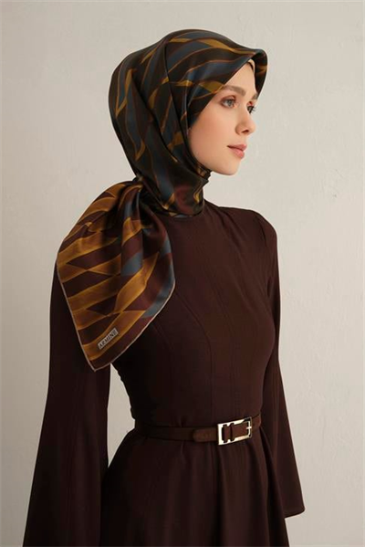 Armine Geometrik Desenli Saf İpek Twill Eşarp 9325D 21