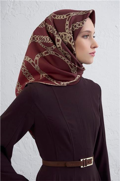 Armine Geometrik Desenli Saf İpek Twill Eşarp 9427D 37