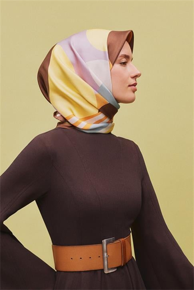 Armine Geometrik Desenli Saf İpek Twill Eşarp 9313D 81