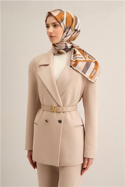 Armine Geometrik Desenli Saf İpek Twill Eşarp 9336D 83