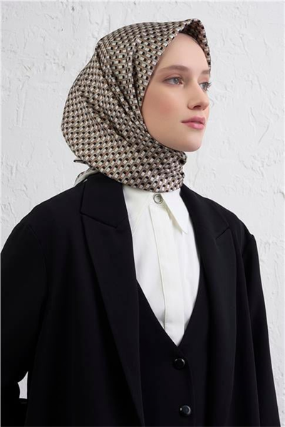 Armine Geometrik Desenli Saf İpek Twill Eşarp 9417D 86