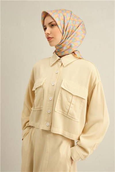 Armine Geometrik Desenli Saf İpek Twill Eşarp 9309D 51