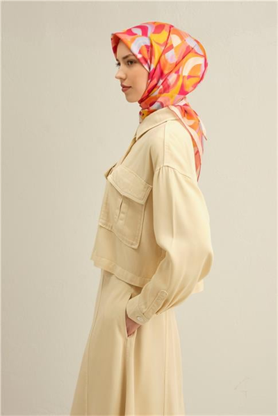 Armine Geometrik Desenli Saf İpek Twill Eşarp 9329D 31