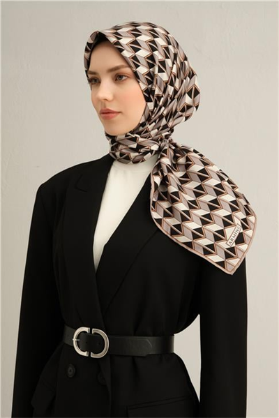 Armine Geometrik Desenli Saf İpek Twill Eşarp 9309D 04
