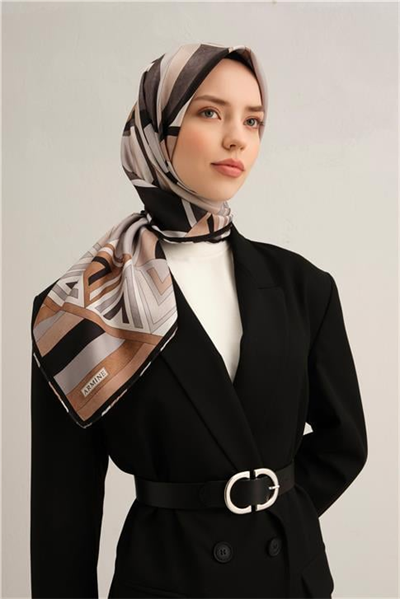 Armine Geometrik Desenli Saf İpek Twill Eşarp 9336D 85