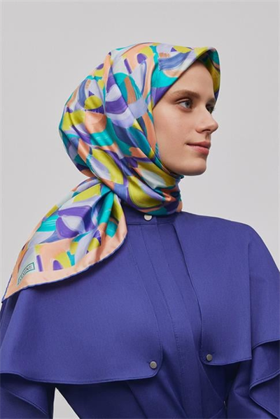 Armine Geometrik Desenli Saf İpek Twill Eşarp 9329D 05