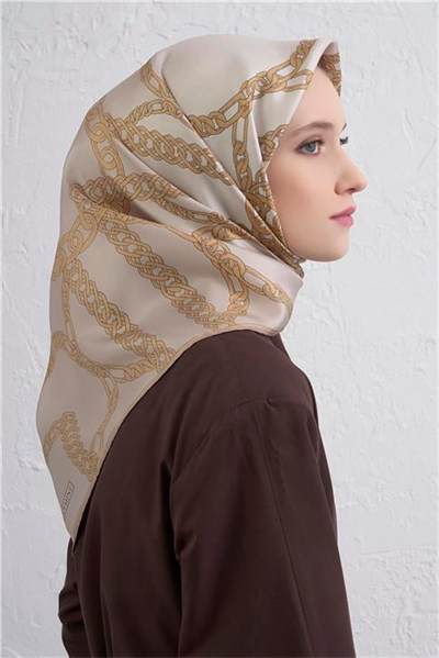 Armine Geometrik Desenli Saf İpek Twill Eşarp 9427D 05
